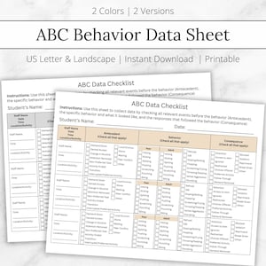 Pacote de Fichas de Dados Comportamentais ABC, Lista de Verificação e Formulário para Preenchimento (Download Digital)