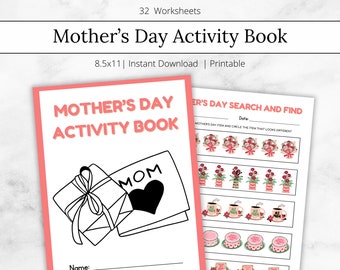 Mother's Day Activity Book, Matching Worksheet, Tracing Worksheet, Busybook, Coloring Counting Tracing Pattern Spot the Difference Worksheet