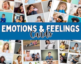 Emotiekaarten voor kinderen, Real Life Feelings Flashcards, Tweetalig Engels Spaans ABA Afdrukbaar, Receptieve ID en etikettering, Matching-activiteit