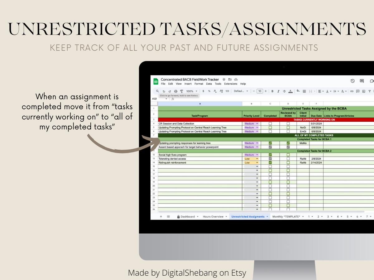 BCBA Concentrated Fieldwork Tracker, Google Sheets Template (digital ...