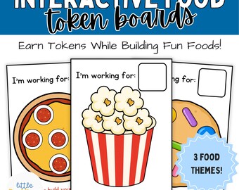 Interactieve beloningskaarten voor eten, printbare ABA-beloningskaartenbundel, beloningskaarten voor pizza, popcorn en koekjes, autisme PDF, speciaal onderwijs