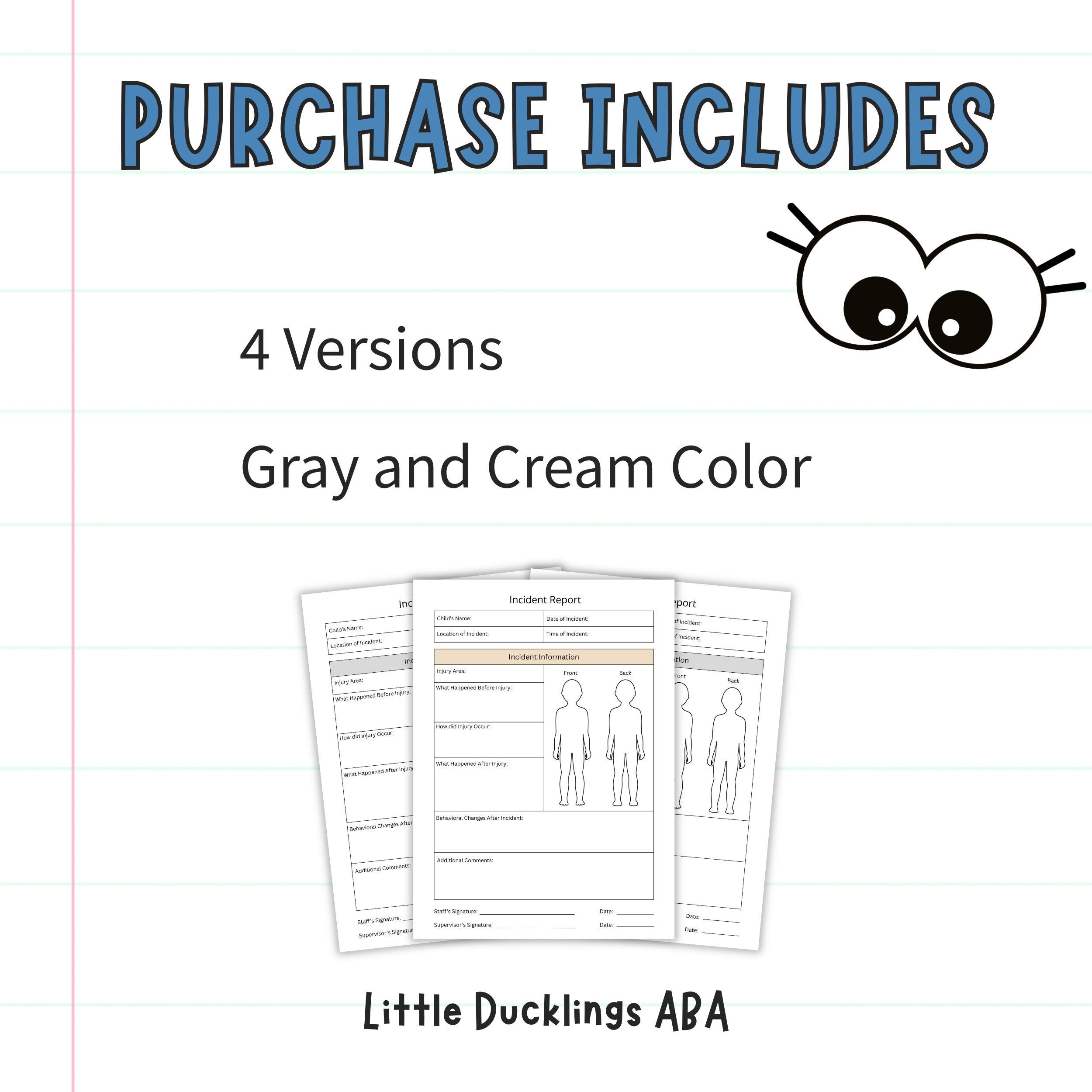 Printable Incident Report Template for Daycare, ABA Clinic & School ...