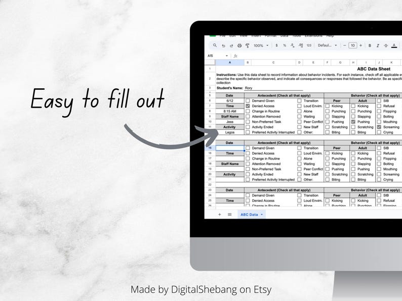 Editable ABC Behavior Checklist Data Sheet (digital Download) - Etsy