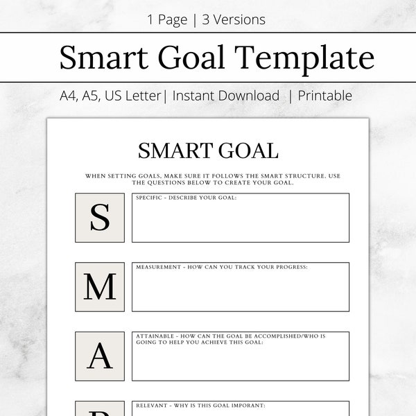 Smart Goal Template, Digital Smart Goal Planner, Printable Goal Planner, Goodnotes Planner, Digital and Printable Template, Setting Goals