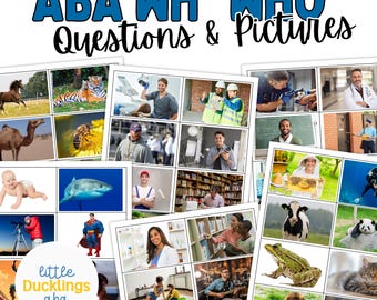 ABA Wie-vragenkaarten | Echte foto-WW-flashcards | Printbare taalactiviteiten voor autisme, logopedie, RBT, BCBA, leerkrachten en ouders