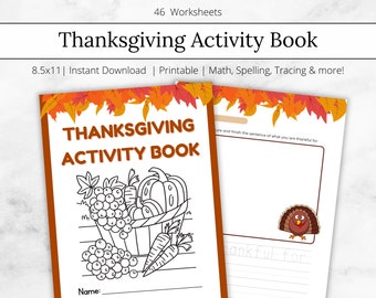 Thanksgiving Activity Book, Fall Worksheets, Activities Worksheets for Kids, Thanksgiving Math Printable, Homeschool Worksheets, PreK