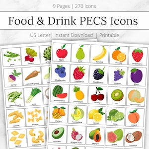 Eten en drinken PECS-pictogrammen, communicatiekaarten voor voedsel-PEC's, non-verbale communicatiekaarten, visuele kaarten voor eten en drinken, foto-uitwisseling, FCT