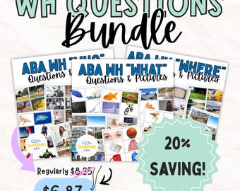 ABA WH-vragenbundel | Echte foto Wie wat waar-kaarten | Afdrukbare taalactiviteiten voor RBT's, BCBA's, docenten, SLP's, speciale editie