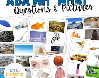 ABA Welke vragen-kaarten | Echte foto WH Flashcards | Afdrukbare taalactiviteiten voor autisme, logopedie, rbt, BCBA, leraren, ouders