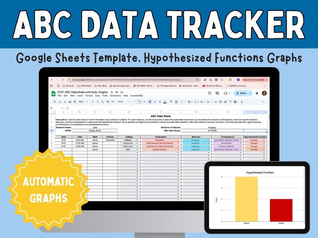 ABC Data Sheet Google Sheets, Automatic Behavior Graphs, ABA Data ...