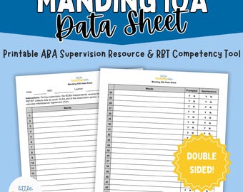 Verplicht IOA-gegevensblad, BCBA-toezichttool, ABA Interobserver Agreement Form, rbt-competentiebeoordeling, vaardigheidsverwervingsgegevens