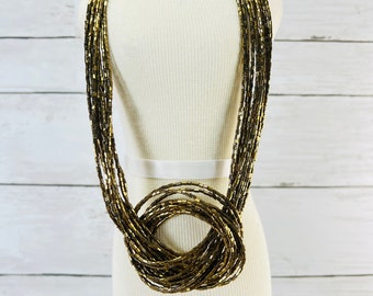 Statement Metallic Bronze Gold Necklace Knotted Multi Strand Adjustable