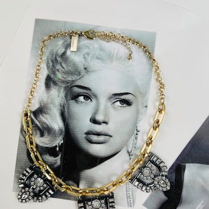 Retro The limited gold tone and rhinestone statement bib necklace/Jewelry/Gift/BuffaloVTGJewelry