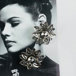 Vintage silver tone blooming flowers clip on earings old glam medium size earrings Gift Hollywood glam BuffaloVTGJewelry image 6