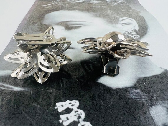 Vintage silver tone blooming flowers clip on eari… - image 7