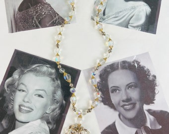 Vintage Aurora Borealis Crystal Bead Tassel Necklace-gift for wife- jewelry/BuffaloVTGJewelry