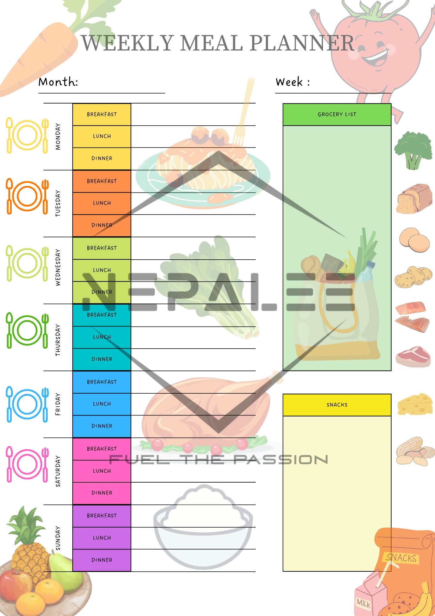 Grocery List Template &amp; Weekly Meal Planner Bundle, Categorized Grocery ...