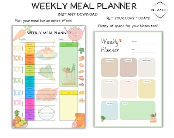 Weekly Meal Planner, Grocery List, DIY recipe, Meal tracker | Instant download