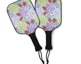 Retro Flower Purple and Blue Pickleball paddle set