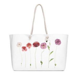 Pressed Flower Weekender Bag – Oversized Travel Tote with Rope Handles, Boho Floral Overnight Bag