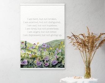 Not Giving Up Hanging Wall Art – Uplifting Mental Health Poster with Watercolor Wildflowers
