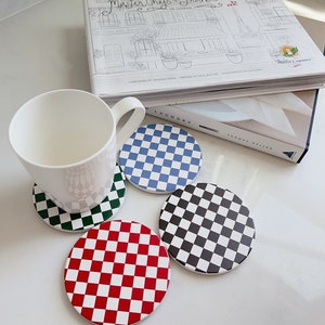 Checkered pattern ceramic coasters set, checkerboard, Home gift