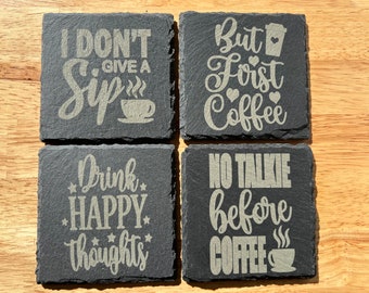 Slate Coasters, Set of 4 Slate Coasters, Coffee Theme Coasters