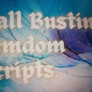 Può includere: Testo bianco su uno sfondo blu e viola che dice "Ball Busting Fandom Scripts."