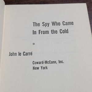 The Spy Who Came In From the Cold by John Le Carre 1964 First American Edition