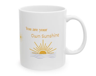 Motivational Words Yellow Sunburst Pattern Mug | Ceramic Coffee Cup