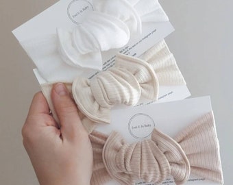 Elegant Neutral Baby Bow Headband | Double Layer Turban Bow for Baby Girls | Perfect Baby Shower Gift