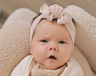 Organic Cotton Baby Girl Headbands, Ribbed Bow Headbands, Baby Shower Gift