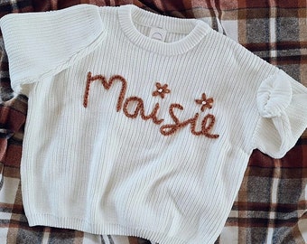 Personalized Hand Embroidered Name Baby Sweater • Custom baby name sweater • Girl sweater with name • Baby shower gift for girl boy • Knit