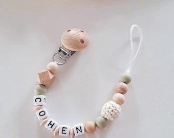 Pacifier Clip with name • Pacifier Clip silicone • Soother chain • Binky Clip • Customized • Paci Clip • Neutral • Sage • attache sucette