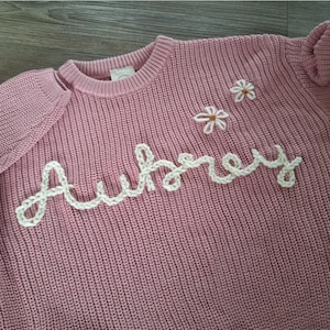 Personalized Hand Embroidered Name Baby Sweater Custom baby name sweater Girl sweater with name Baby shower gift for girl boy Knit image 7