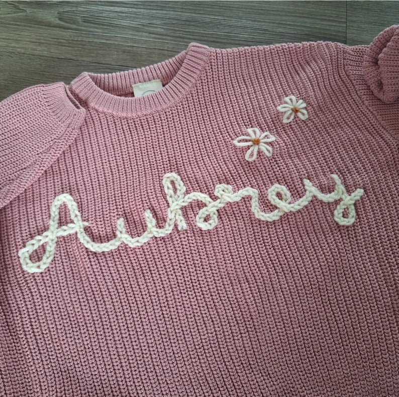 Personalized Hand Embroidered Name Baby Sweater Custom baby name sweater Girl sweater with name Baby shower gift for girl boy Knit image 7