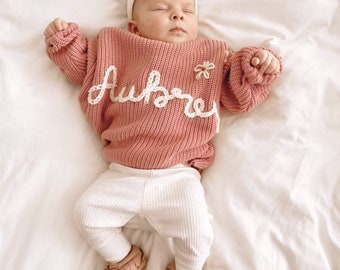 Personalized Hand Embroidered Name Baby Sweater • Custom baby name sweater • Girl sweater with name • Baby shower gift for girl boy • Knit