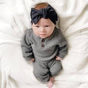 Baby Headband, Earth Tone Bows, Girls Hair Bows, Baby Bows, Turban Headband, Knot Bow, Knit Headband, Neutral Top Knot Bow image 2