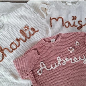 Personalized Hand Embroidered Name Baby Sweater Custom baby name sweater Girl sweater with name Baby shower gift for girl boy Knit image 9