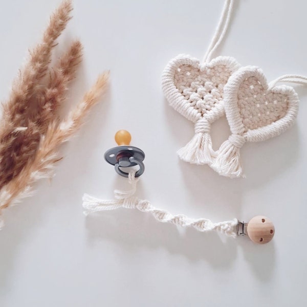 Pacifier Clip macrame • Pacifier Clip  • Macrame Soother chain • Binky Clip • Customized • Paci Clip • Neutral • Beige • white