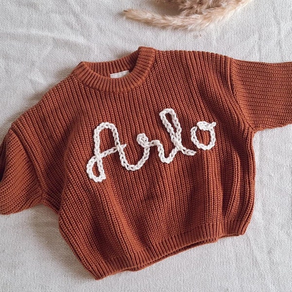 Personalized Hand Embroidered Name Baby Sweater • Custom baby name sweater • Girl sweater with name • Baby shower gift for girl boy • Knit