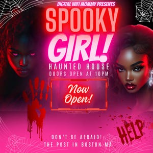Bewerkbare canvas flyer Spookachtig meisje spookhuis| Perfect voor Halloween-evenementen! Halloween-flyer| Spookhuis-flyer|
