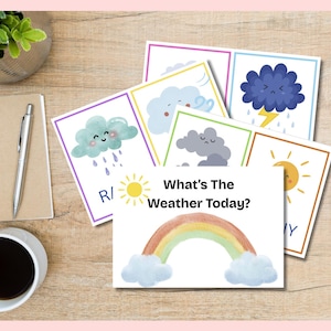 Cartes météo pour enfants – Quatre pages – Activité météo à imprimer – Apprentissage préscolaire – Suivi météorologique quotidien – Inspiré de Montessori