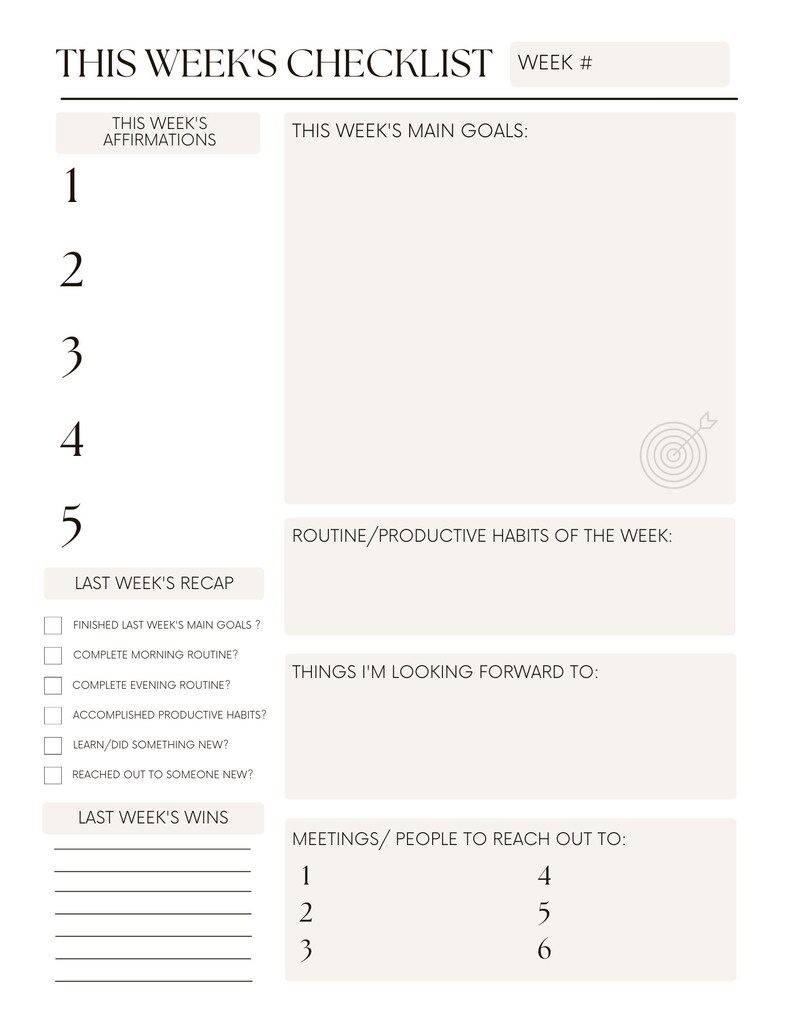 Wins Checklist.pdf Weekly Checklist: Minimalist Weekly Checklist With Affirmations ...