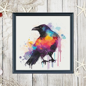 Rainbow Crow Counted Cross Stitch Pattern ** Digital | Printable **