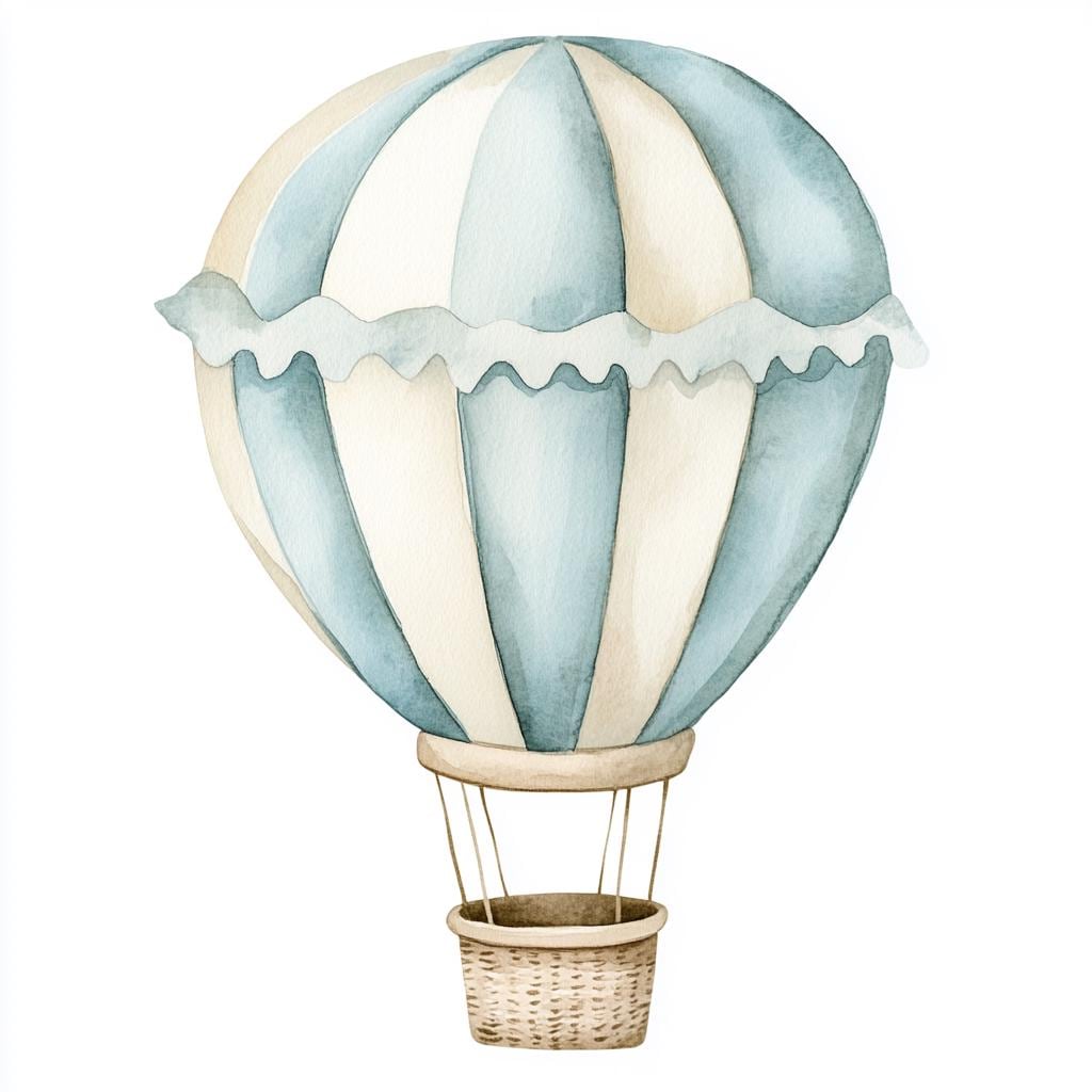 Watercolor Hot Air Balloon Clipart Bundle: Printable Wall Art (JPG, PNG)
