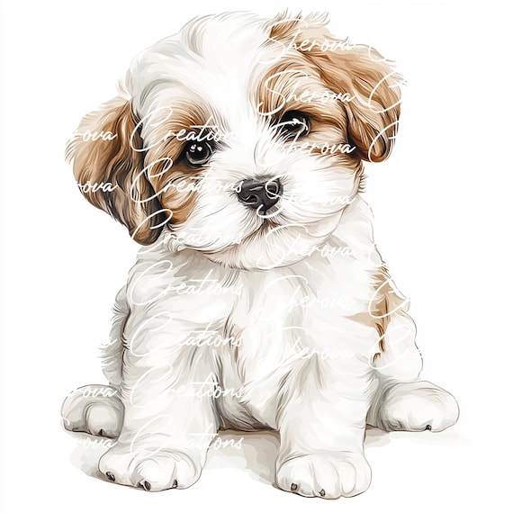 子犬のクリップアート集：水彩画風の犬のアート、カード作り（JPG形式