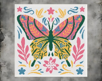 Colorful Butterfly Cross Stitch Pattern: Modern Needlework (PDF Pattern)