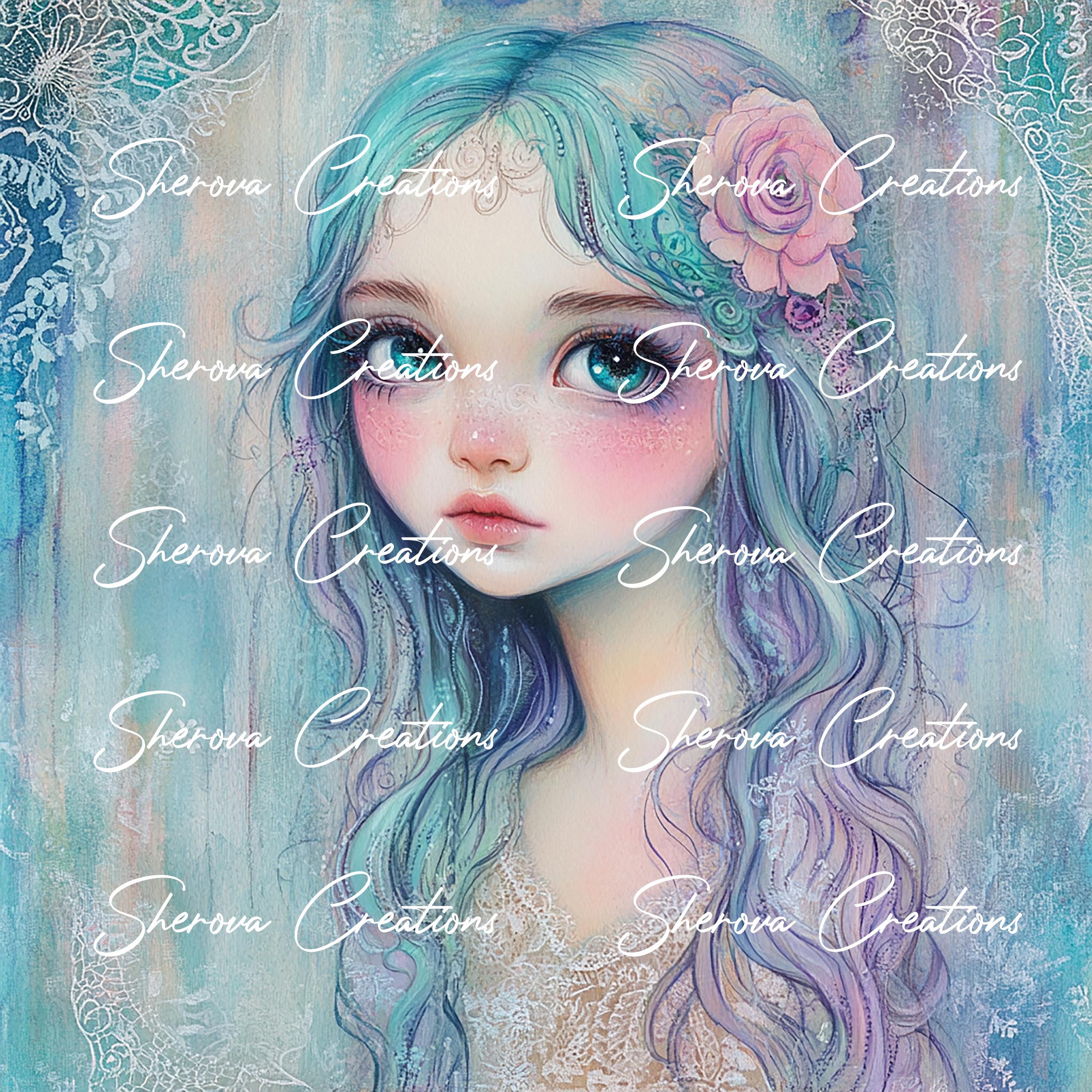 少女の肖像 水彩画 水彩画の少女の肖像画：テクスチャ付きデジタルペーパー（JPG） - Etsy