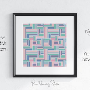 Pastel Parquet Block Cross Stitch Pattern, PDF, Counted, Geometric, Abstract Modern Wall Art, Instant Download